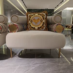 Creamy White & Teal Gradient Velvet Sofa Set with Monogram Jacquard Craftsmanship, Roller Armrests & Gold Stainless Steel Accents